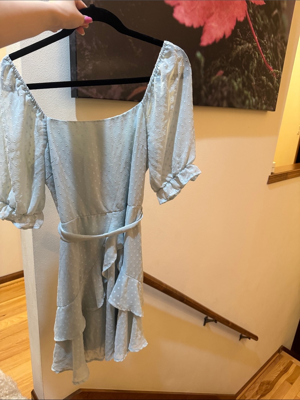 Dress Light Blue Swiss Dot Puff Sleeve Dress